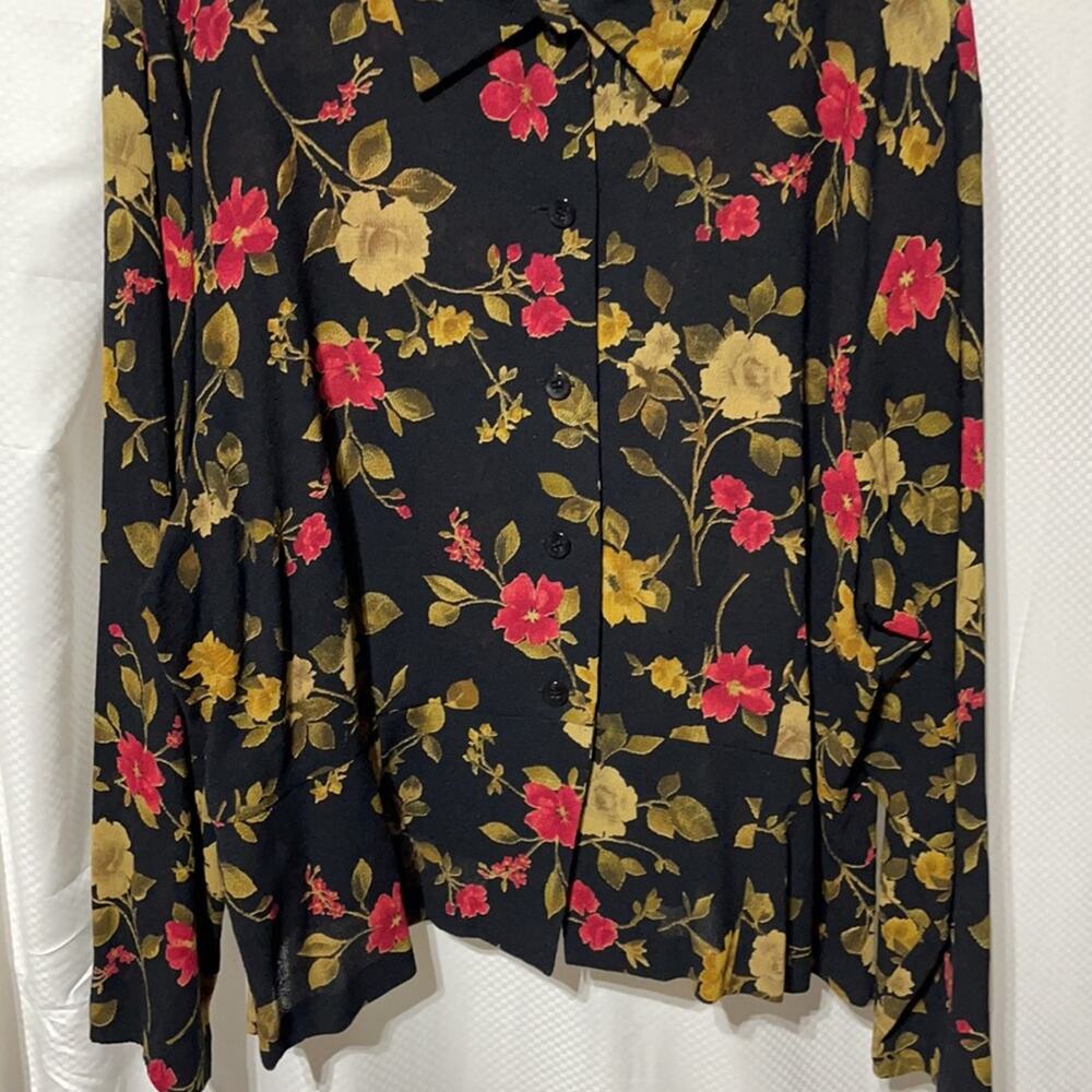 Jones New York 22w 💯 wool black floral blouse in euc . - Picture 4 of 9